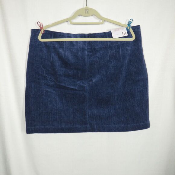 A Beautiful Soul Arula Blue Stretch Corduroy Button Front Mini Skirt Plus Sz 18 - Picture 4 of 7